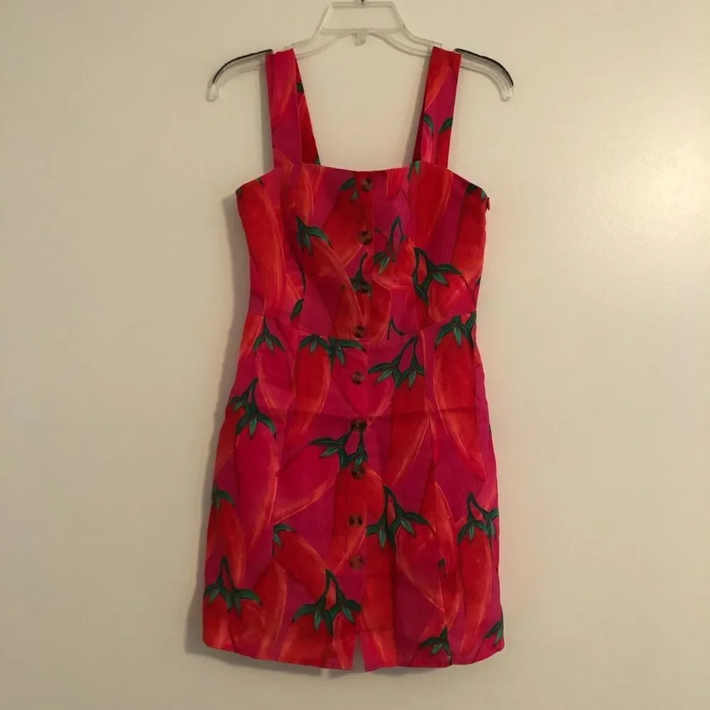 FARM Rio Red Pepper Linen Mini Dress XS NWT Spice Summer Vacation Tomato Girl - Picture 2 of 16